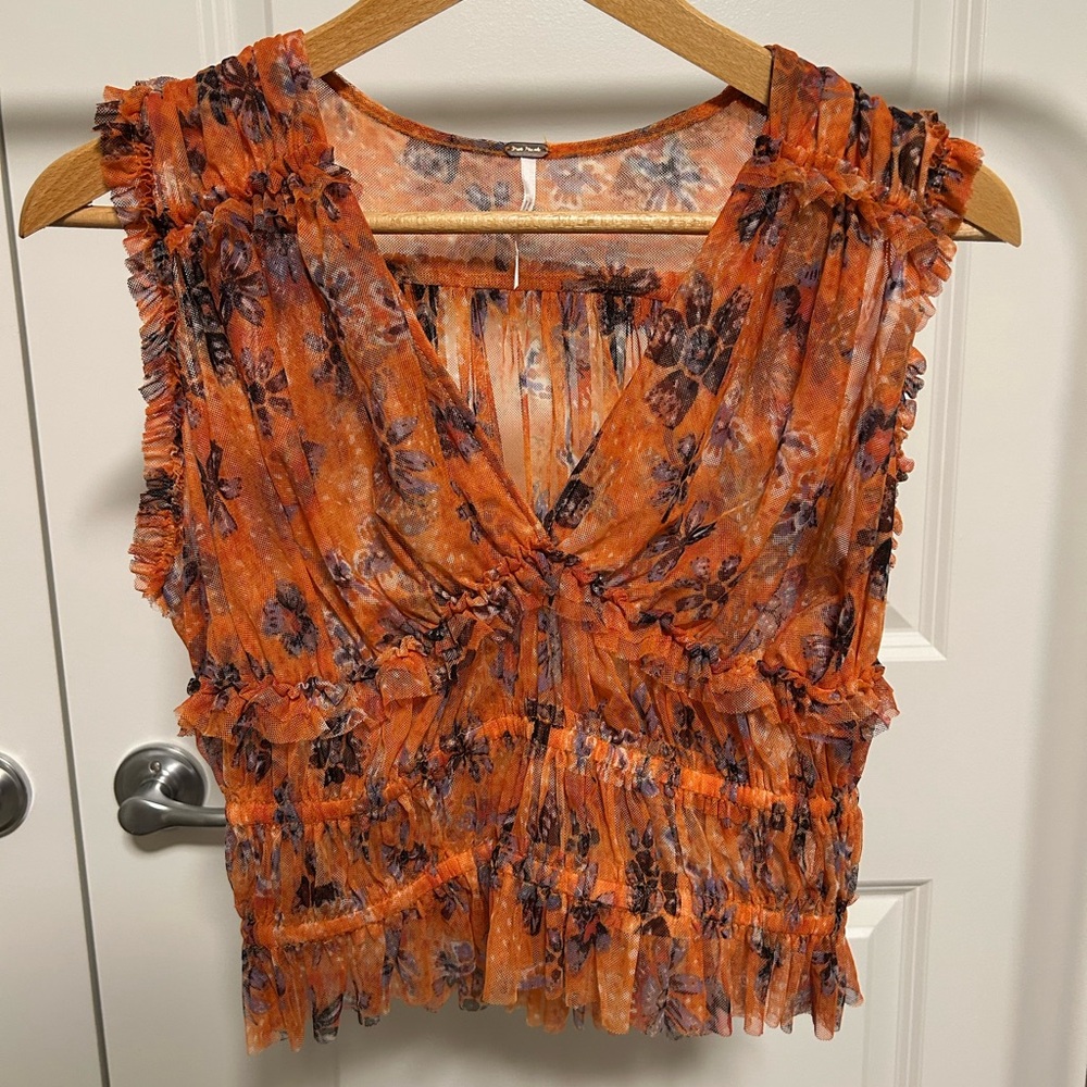 Free People Orange Floral Ruffle Blouse - Picture 1 of 6